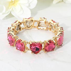 Heart Stone Cluster Beaded Stretch Evening Bracelet