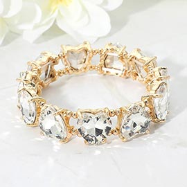 Heart Stone Cluster Beaded Stretch Evening Bracelet