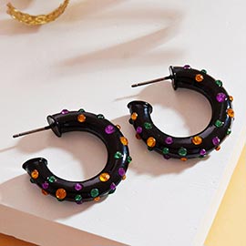 Mardi Gras Rhinestone Embellished Hoop Earrings