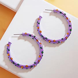 Mardi Gras Rhinestone Embellished Hoop Earrings