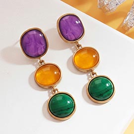 Mardi Gras Triple Pebble Drop Earrings