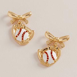 Baseball Glove Bow Drop Dangle Earrings
