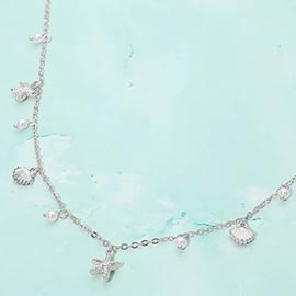Starfish Shell PEarl Charm Station Necklace