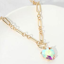 Chunky Heart Stone Cluster Toggle Pendant Necklace