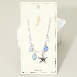 Starfish Sea Glass Pearl Charm Station Anklet