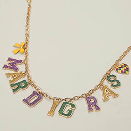 MARDI GRAS Letter Bow Heart Charm Station Necklace