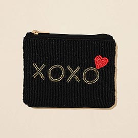 XOXO Message Seed Beaded Mini Pouch Bag