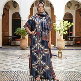 Elegant Print Resort Silky Kaftan Maxi Dress