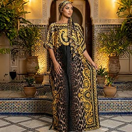 Baroque Leopard Print Resort Silky Kaftan Maxi Dress