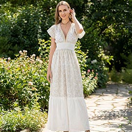 Elegant Embroidered V-neck Maxi Dress