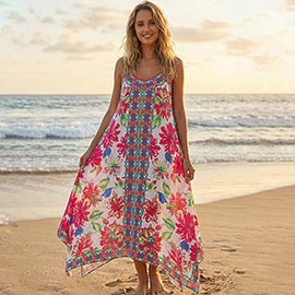 Boho Floral Print Sleeveless Beach Maxi Dress