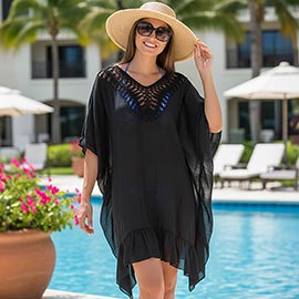Crochet Back Beach Cover Up Poncho Dress