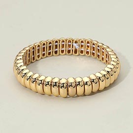 Rounded Metal Rib Link Stretch Bracelet