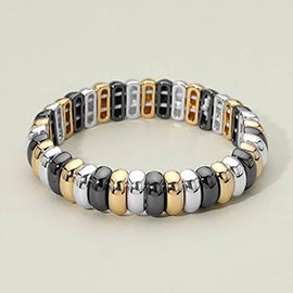 Rounded Metal Rib Link Stretch Bracelet