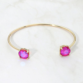 Faceted Round Stone Cluster Tip Cuff Bracelet