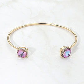 Faceted Round Stone Cluster Tip Cuff Bracelet