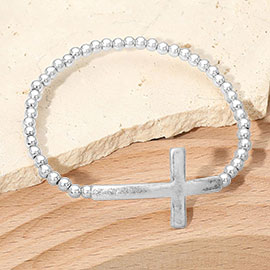 Metal Cross Accent Beaded Stretch Bracelet