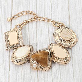 Bold Mixed Vintage Frame Stone Charm Link Statement Bracelet