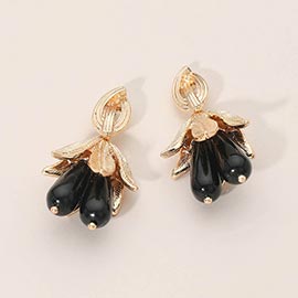 Sculpted Leaf Drop Charm Earrings