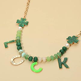LUCK Letter Shamrock Beaded Necklace
