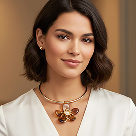 Flower Pendant Accent Collar Statement Necklace
