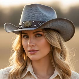 Rustic Star Concho Belt Accent Faux Leather Band Western Cowboy Hat