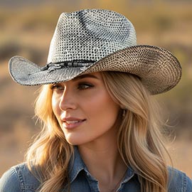 Handmade Vintage Steer Head Cactus Hat Horseshoe Charm Faux Leather Band Western Cowboy Hat