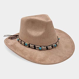 Boho Stone Accent Braided Band Western Cowboy Hat
