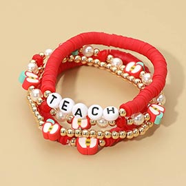 4PCS - TEACH Apple Heishe Beaded Stretch Multi Layered Bracelets