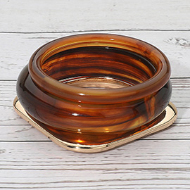 3PCS - Bold Modern Mixed Shape Resin Flat Square Metal Bangle Multi Layered Bracelets