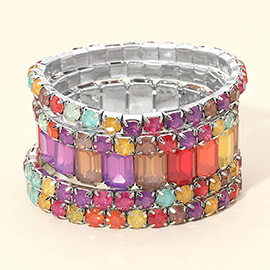 5PCS - Emerald Cut Round Stone Stretch Evening Bracelets