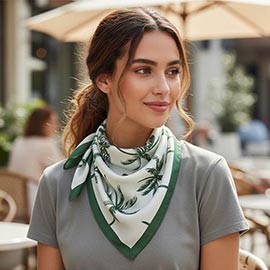 Palm Tree Pattern Printed Square Silky Satin Bandana Scarf