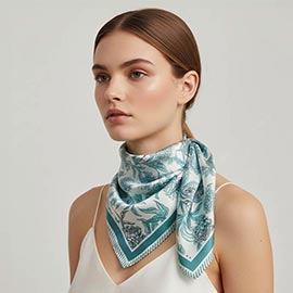 Botanical Floral Printed Square Silky Satin Bandana Scarf