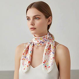 Heart Pattern Printed Square Silky Satin Bandana Scarf