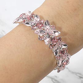 Floral Marquise Round Stone Cluster Adjustable Evening Bracelet