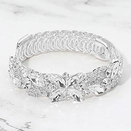 Marquise Stone Cluster Floral Embellished Adjustable Evening Bracelet