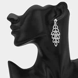 Rhinestone Pave Leaf Pattern Drop Evening Earrings