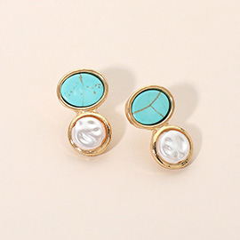 Pearl Drop Oval Stone Earrings