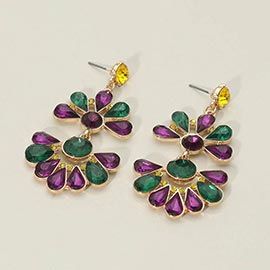 Mardi Gras Teardrop Cluster Petal Fan Drop Statement Earrings
