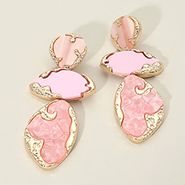 Textured Metal Frame Abstract Celluloid Acetate Plate Link Drop Statement Earrings