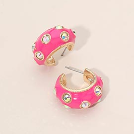 Chunky Pearl Embellished Enamel Hoop Earrings