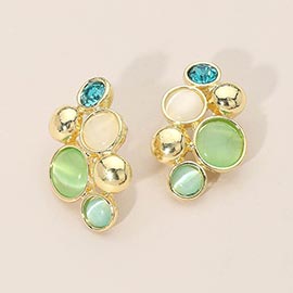 Mixed Round Stone Cluster Earrings
