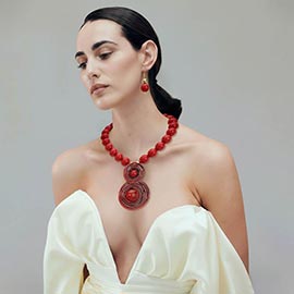 Bold Double Wire Wrapped Round Stone Accent Chunky Beaded Statement Necklace