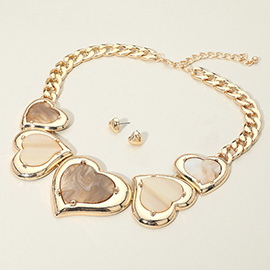 Bold Resin Heart Plate Link Chunky Chain Statement Necklace