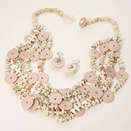 Resin Disc Charm Beaded Layered Statement Long Necklace