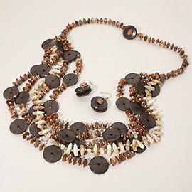 Resin Disc Charm Beaded Layered Statement Long Necklace