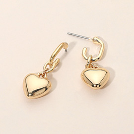Metal Puffy Heart Charm Drop Earrings