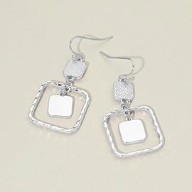 Geometric Metal Layered Square Drop Earrings