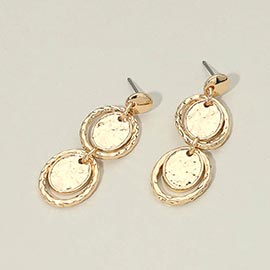 Hammered Metal Layered Oval Disc Link Drop Earrings