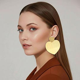 Bold Metal Heart Plated Link Drop Statement Earrings